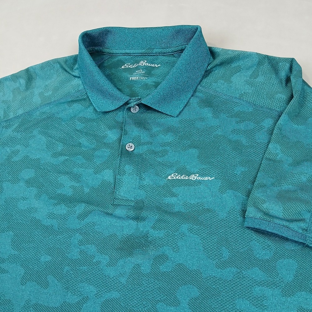 Eddie Bauer FreeDry Large Mens Shirt Polo Camo Outdoors Hiking Fishing Defects